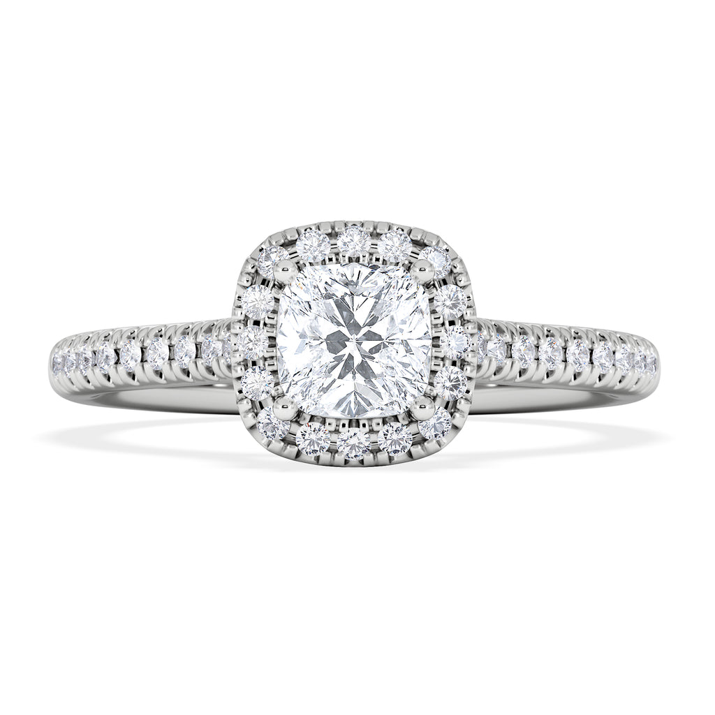 Lumia Cushion Cut Lab Diamond Halo Ring 0.70ct F/VS in 9K White Gold