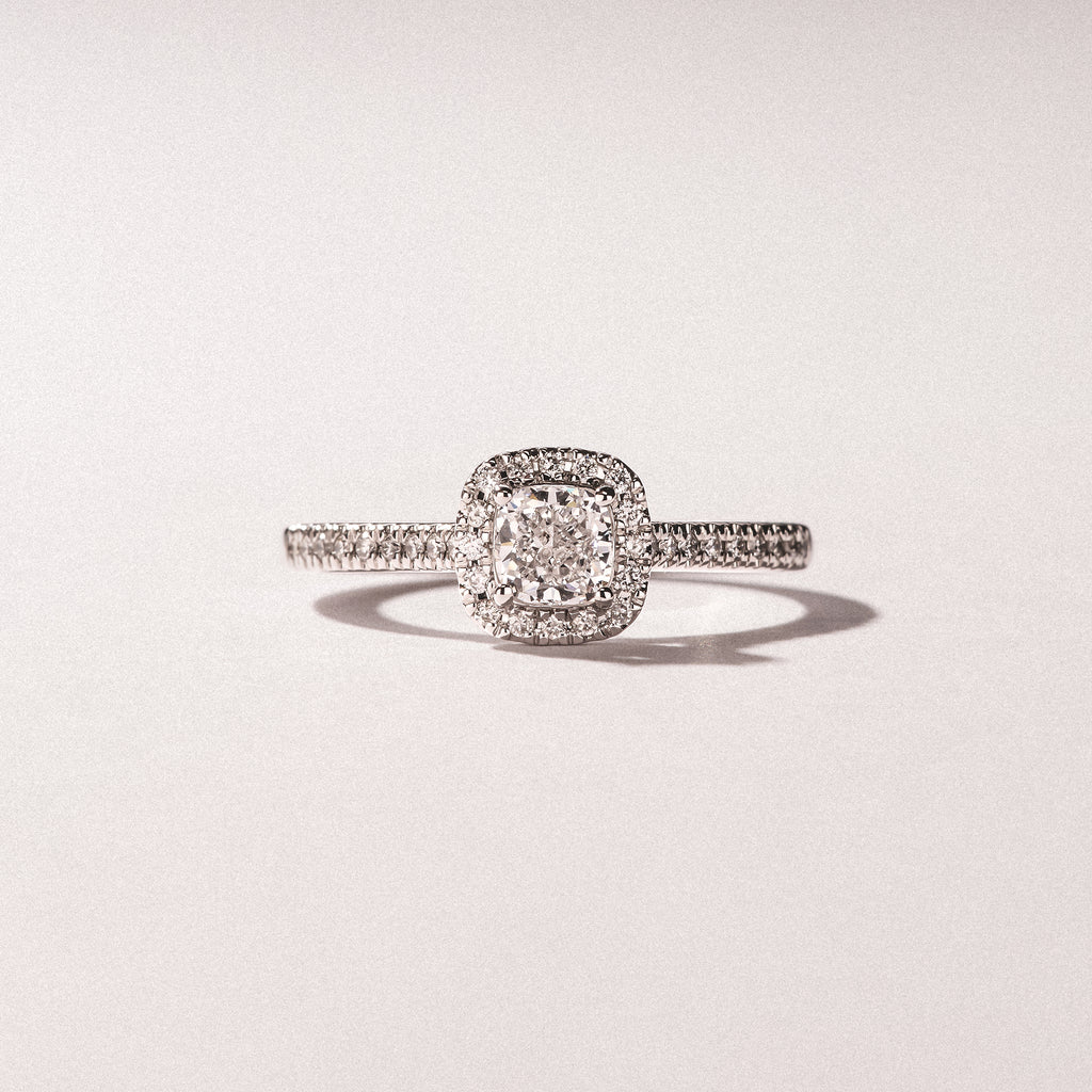 Lumia Cushion Cut Lab Diamond Halo Ring 0.70ct F/VS in 9K White Gold