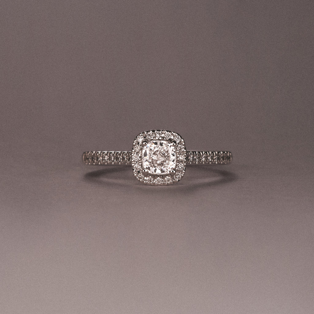 Lumia Cushion Cut Lab Diamond Halo Ring 0.70ct F/VS in 9K White Gold