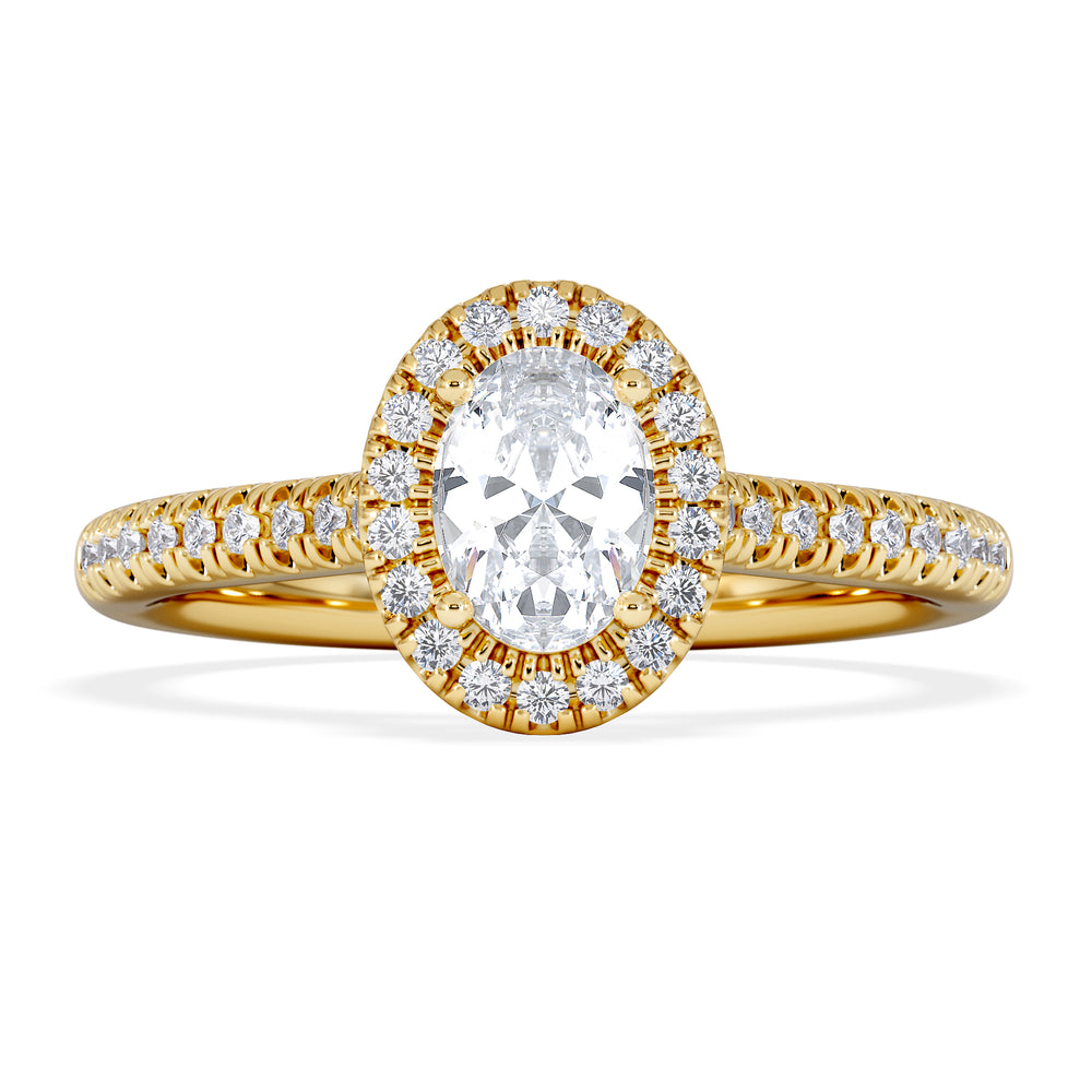 Lumia Oval Cut Lab Diamond Halo Ring 0.70ct F/VS in 9K Gold