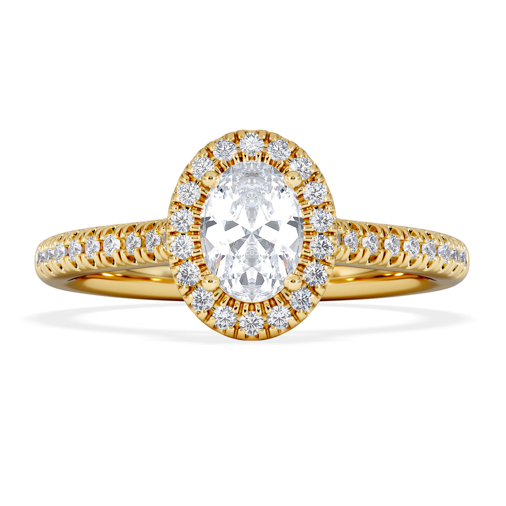 Lumia Oval Cut Lab Diamond Halo Ring 0.70ct F/VS in 9K Gold
