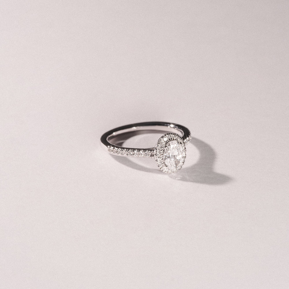 Lumia Oval Cut Lab Diamond Halo Ring 0.70ct F/VS in 9K White Gold