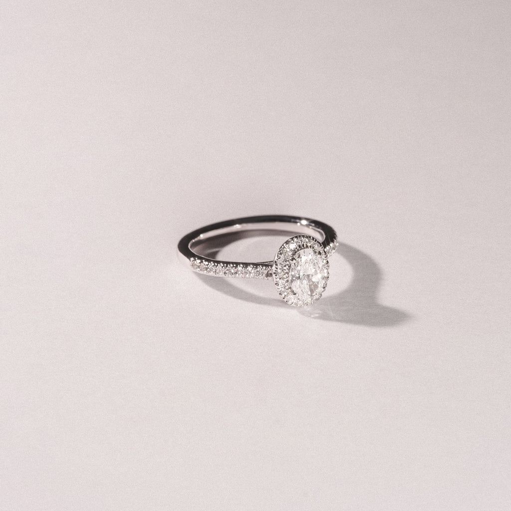 Lumia Oval Cut Lab Diamond Halo Ring 0.70ct F/VS in 9K White Gold