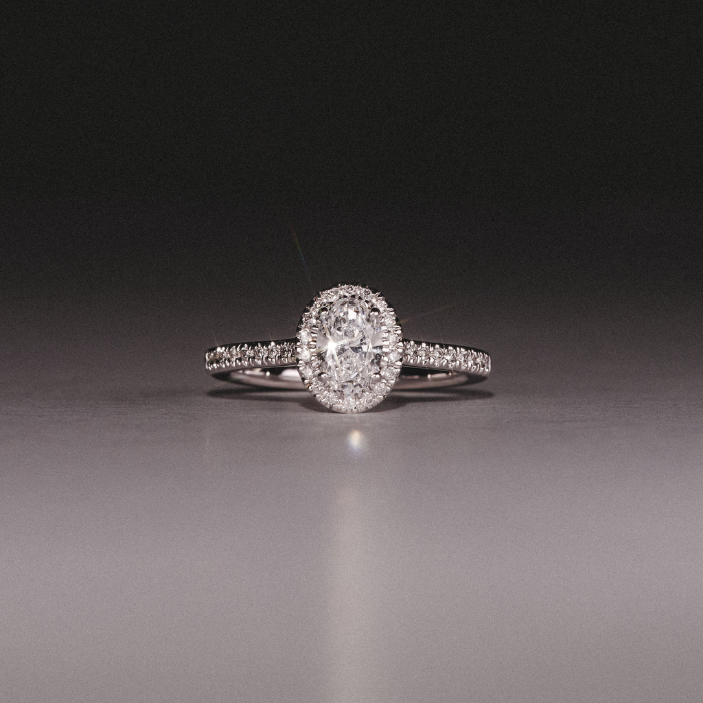 Lumia Oval Cut Lab Diamond Halo Ring 0.70ct F/VS in 9K White Gold