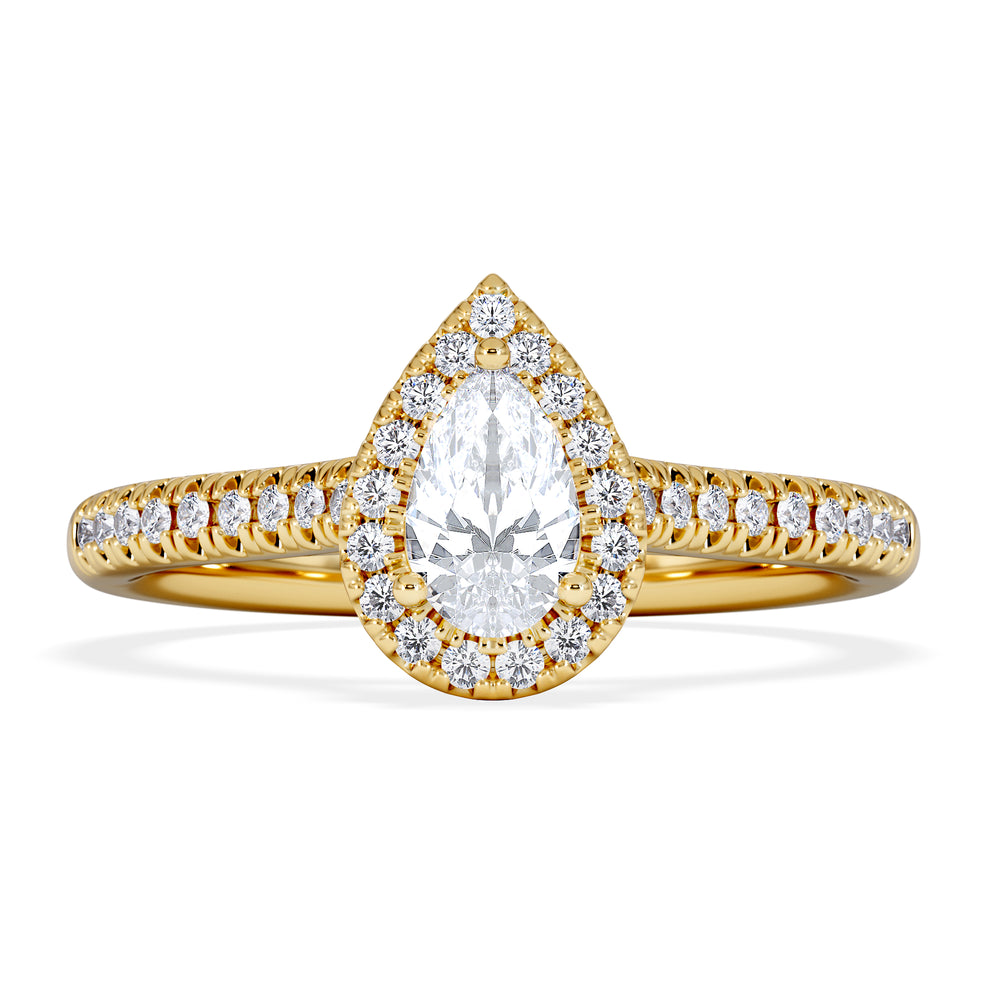 Lumia Pear Cut Lab Diamond Halo Ring 0.70ct F/VS in 9K Gold
