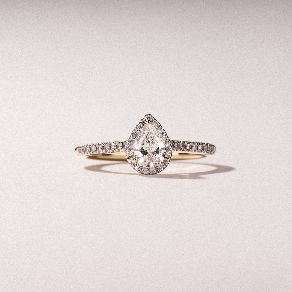 Lumia Pear Cut Lab Diamond Halo Ring 0.70ct F/VS in 9K Gold