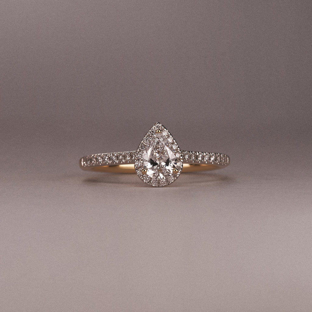 Lumia Pear Cut Lab Diamond Halo Ring 0.70ct F/VS in 9K Gold