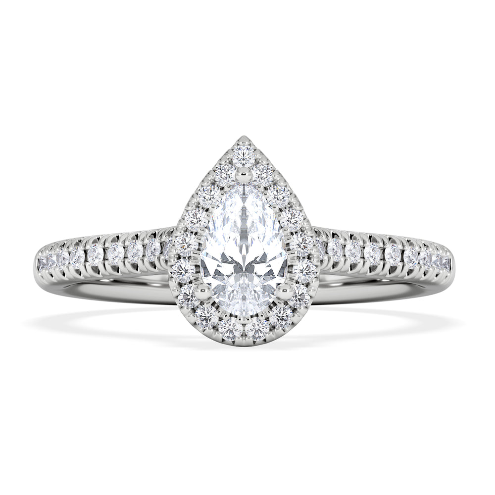Lumia Pear Cut Lab Diamond Halo Ring 0.70ct F/VS in 9K White Gold