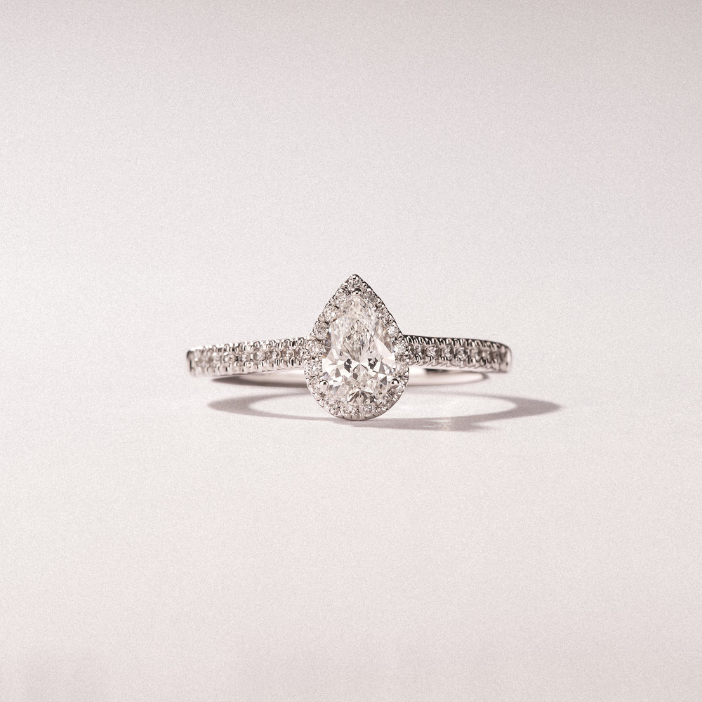 Lumia Pear Cut Lab Diamond Halo Ring 0.70ct F/VS in 9K White Gold