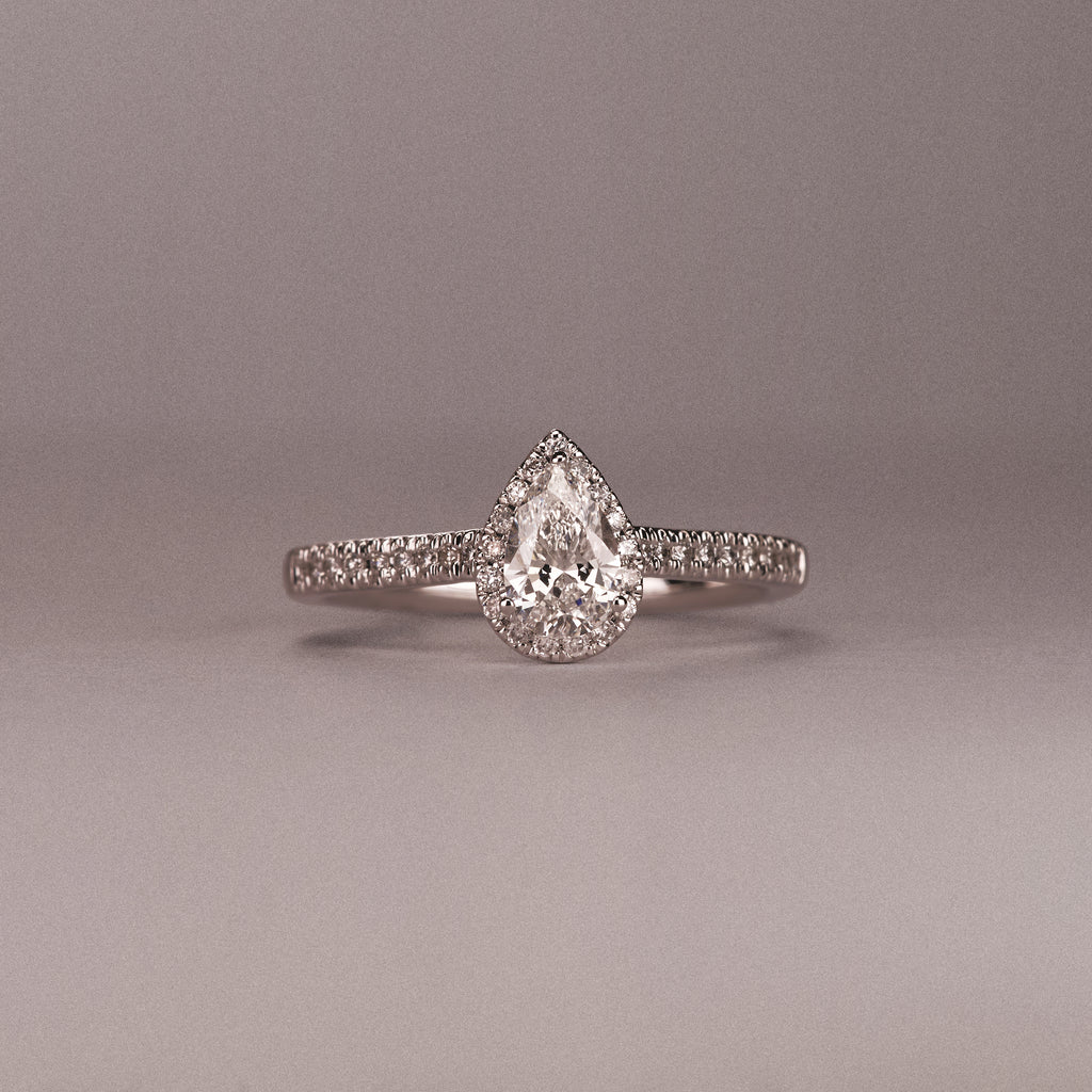 Lumia Pear Cut Lab Diamond Halo Ring 0.70ct F/VS in 9K White Gold