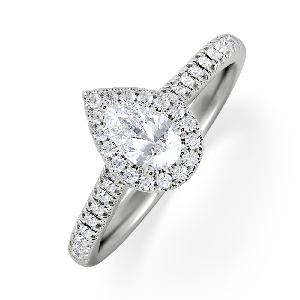 Lumia Pear Cut Lab Diamond Halo Ring 0.70ct F/VS in 9K White Gold