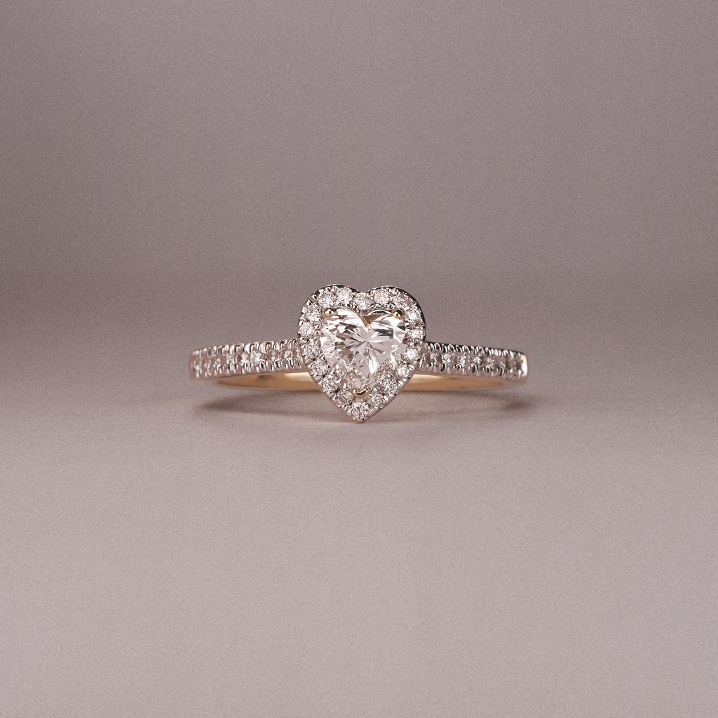 Lumia Heart Cut Lab Diamond Halo Ring 0.70ct F/VS in 9K Gold