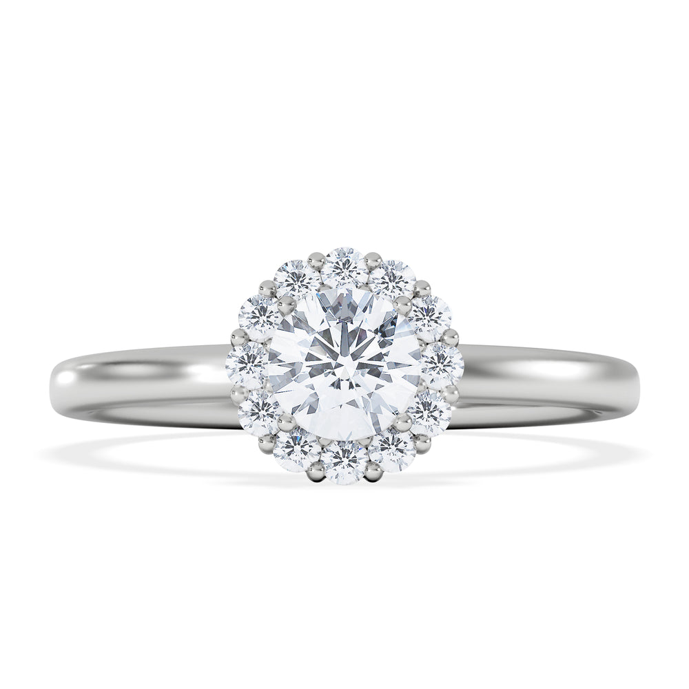 The Fleur Halo 0.50ct  H/SI Round Cut Lab Diamond Ring in 9K White Gold