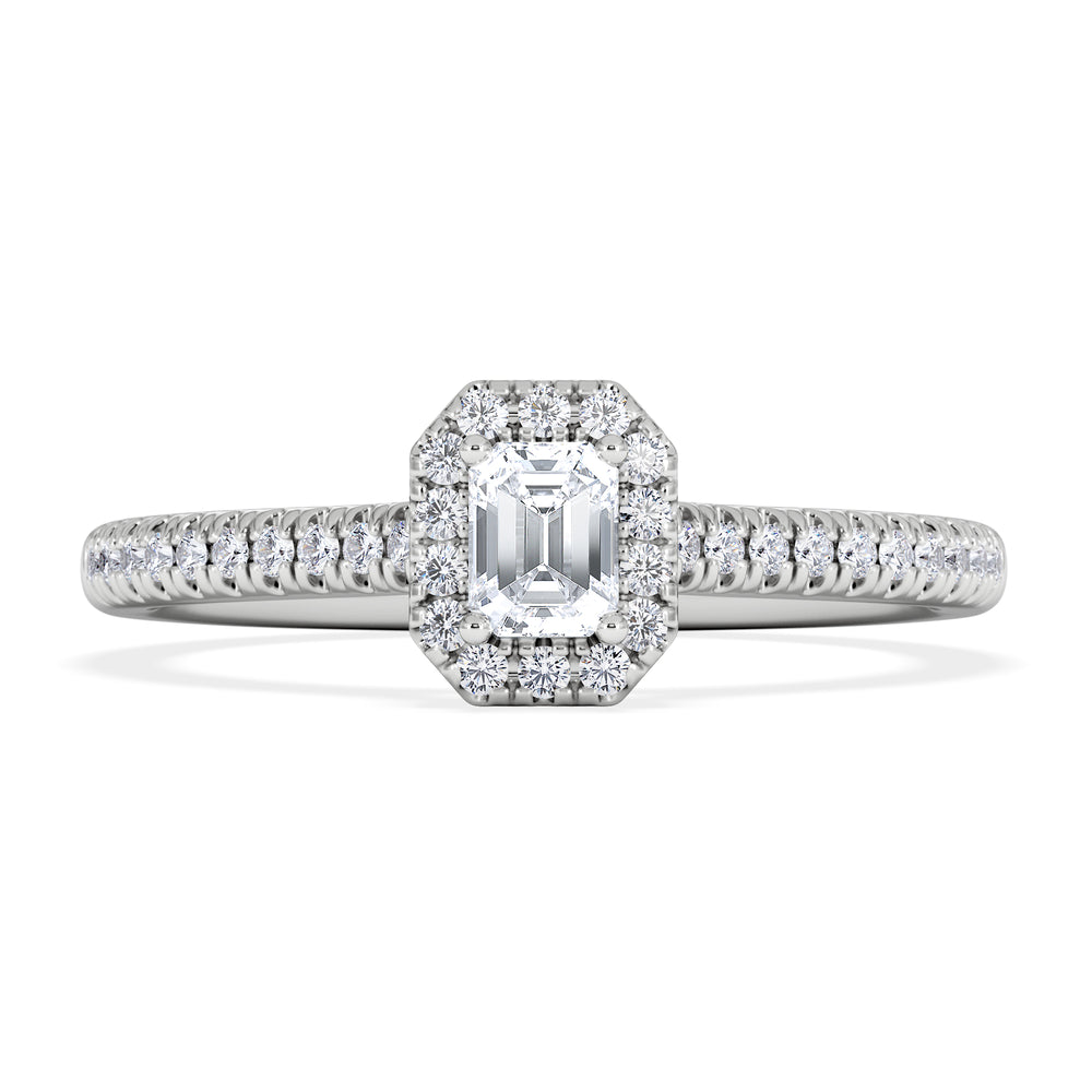 Lumia Emerald Cut Lab Diamond Halo Ring 0.33ct F/VS in 925 Silver