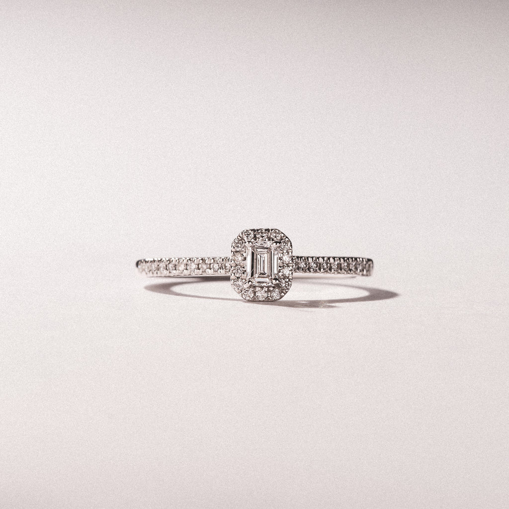 Lumia Emerald Cut Lab Diamond Halo Ring 0.33ct F/VS in 925 Silver