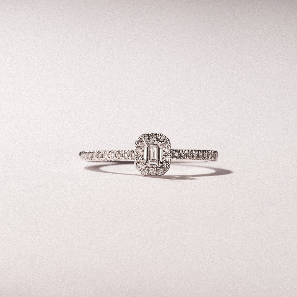 Lumia Emerald Cut Lab Diamond Halo Ring 0.33ct F/VS in 925 Silver