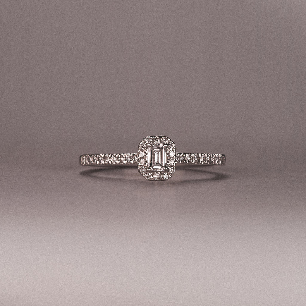 Lumia Emerald Cut Lab Diamond Halo Ring 0.33ct F/VS in 925 Silver