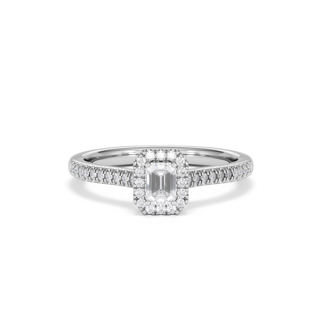 Lumia Emerald Cut Lab Diamond Halo Ring 0.50ct F/VS in 925 Silver