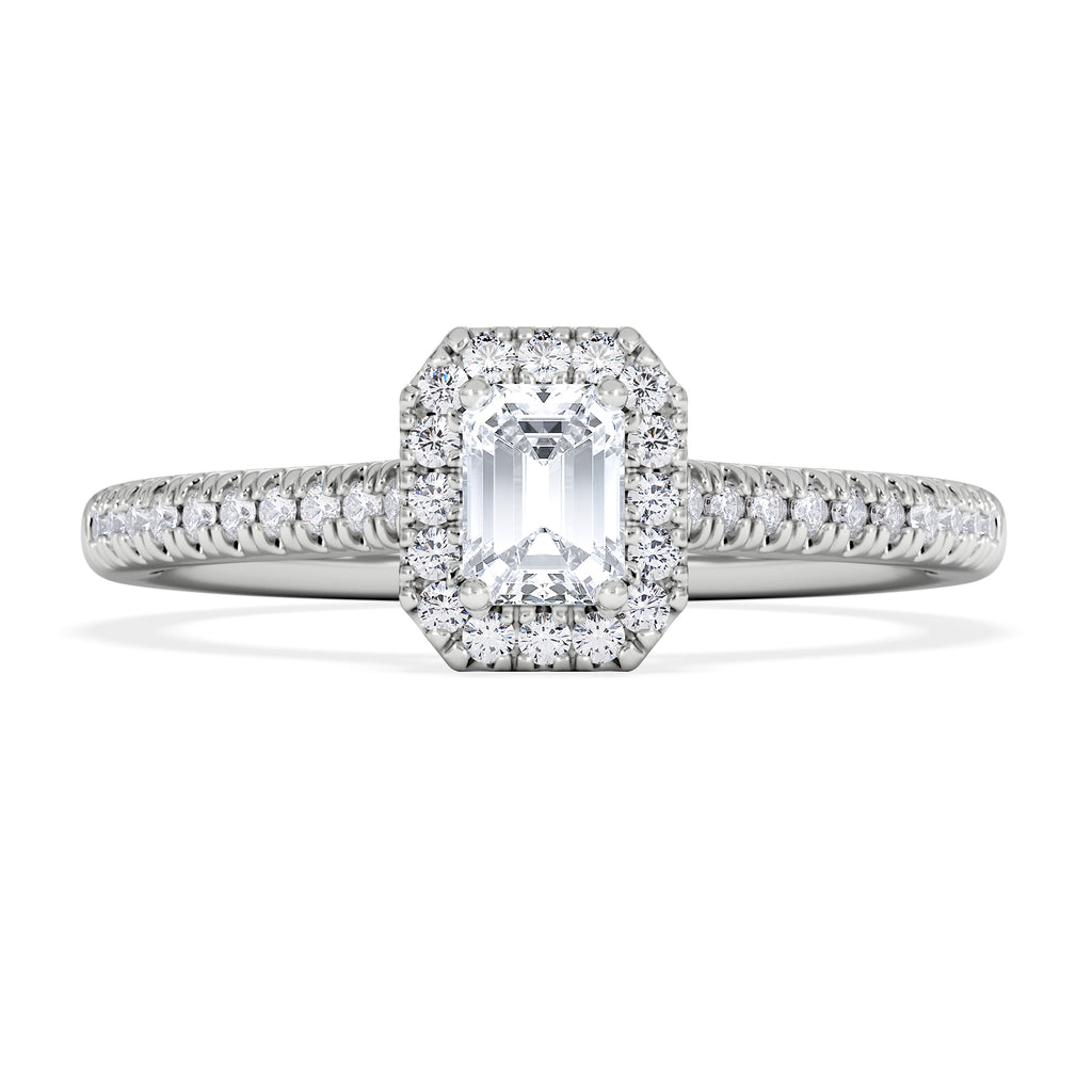 Lumia Emerald Cut Lab Diamond Halo Ring 0.50ct F/VS in 925 Silver