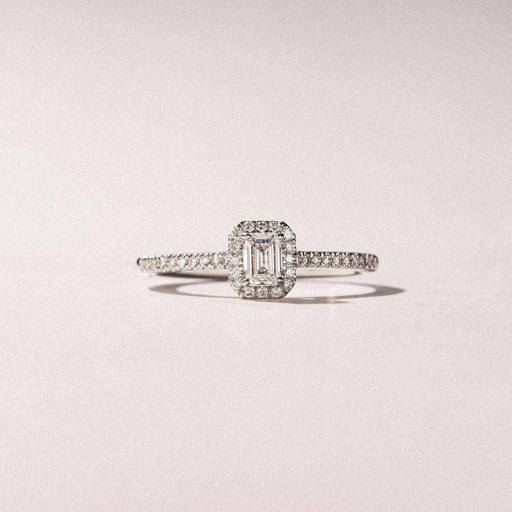 Lumia Emerald Cut Lab Diamond Halo Ring 0.50ct F/VS in 925 Silver