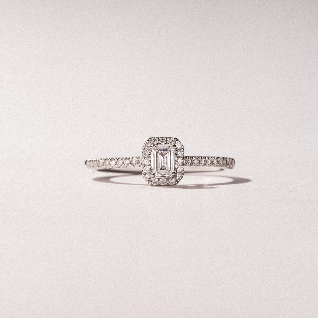 Lumia Emerald Cut Lab Diamond Halo Ring 0.50ct F/VS in 925 Silver