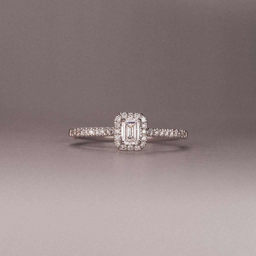 Lumia Emerald Cut Lab Diamond Halo Ring 0.50ct F/VS in 925 Silver