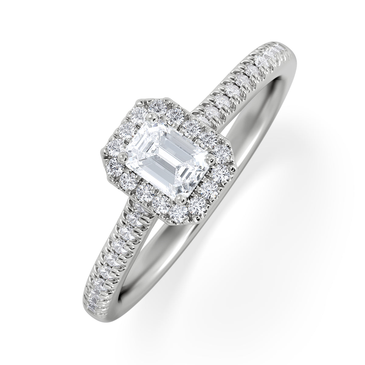 Lumia Emerald Cut Lab Diamond Halo Ring 0.50ct F/VS in 925 Silver