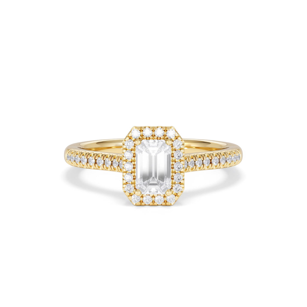 Lumia Emerald Cut Lab Diamond Halo Ring 0.70ct F/VS in 9K Gold