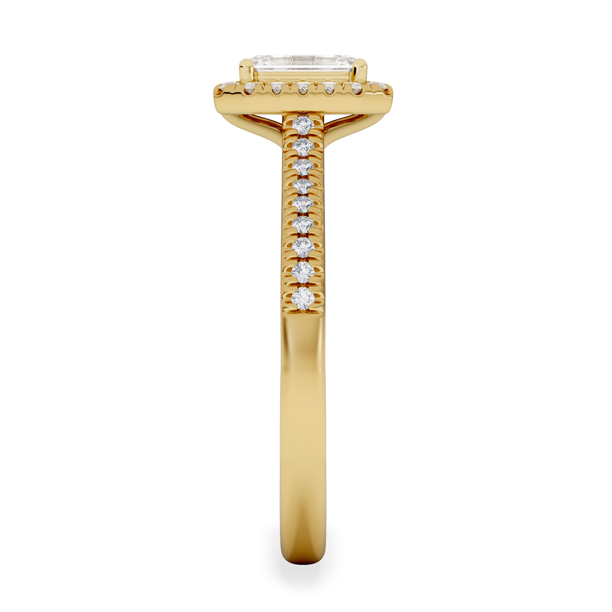 Lumia Cut Emerald Cut Lab Diamond Halo Ring 0.70ct F/VS in 9K Gold