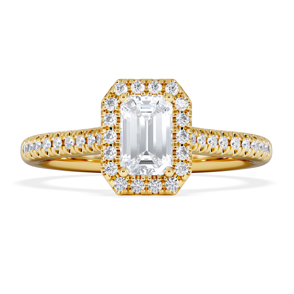 Lumia Emerald Cut Lab Diamond Halo Ring 0.70ct F/VS in 9K Gold