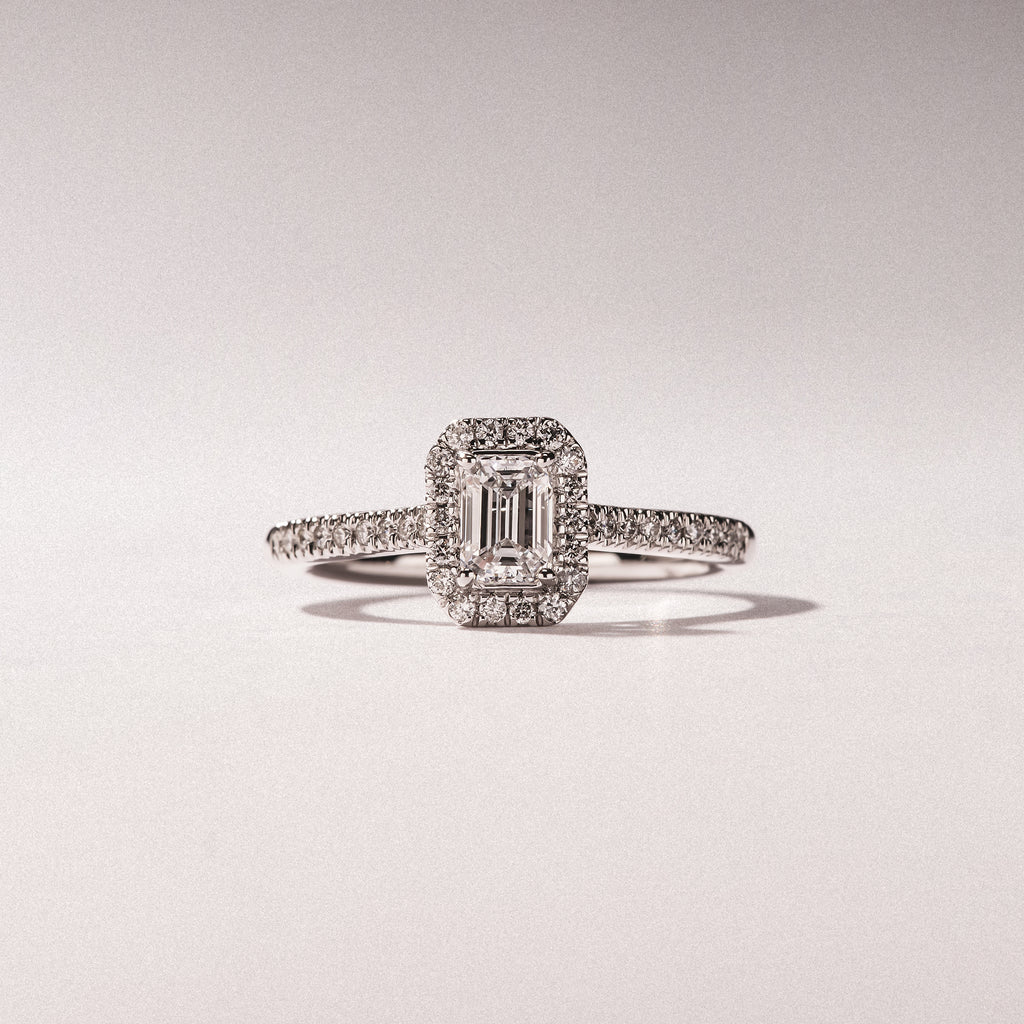 Lumia Emerald Cut Lab Diamond Halo Ring 0.70ct F/VS in 9K White Gold