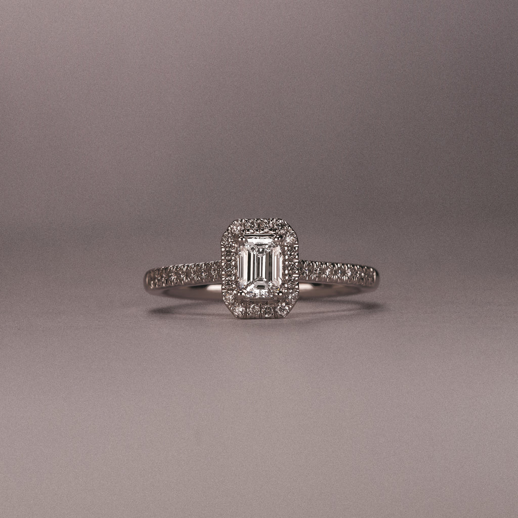 Lumia Emerald Cut Lab Diamond Halo Ring 0.70ct F/VS in 9K White Gold