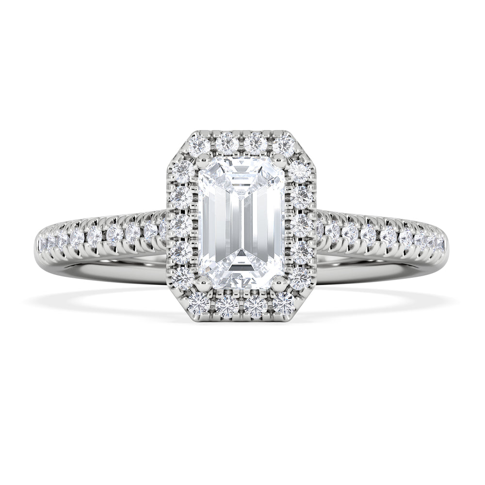 Lumia Emerald Cut Lab Diamond Halo Ring 0.70ct F/VS in 9K White Gold