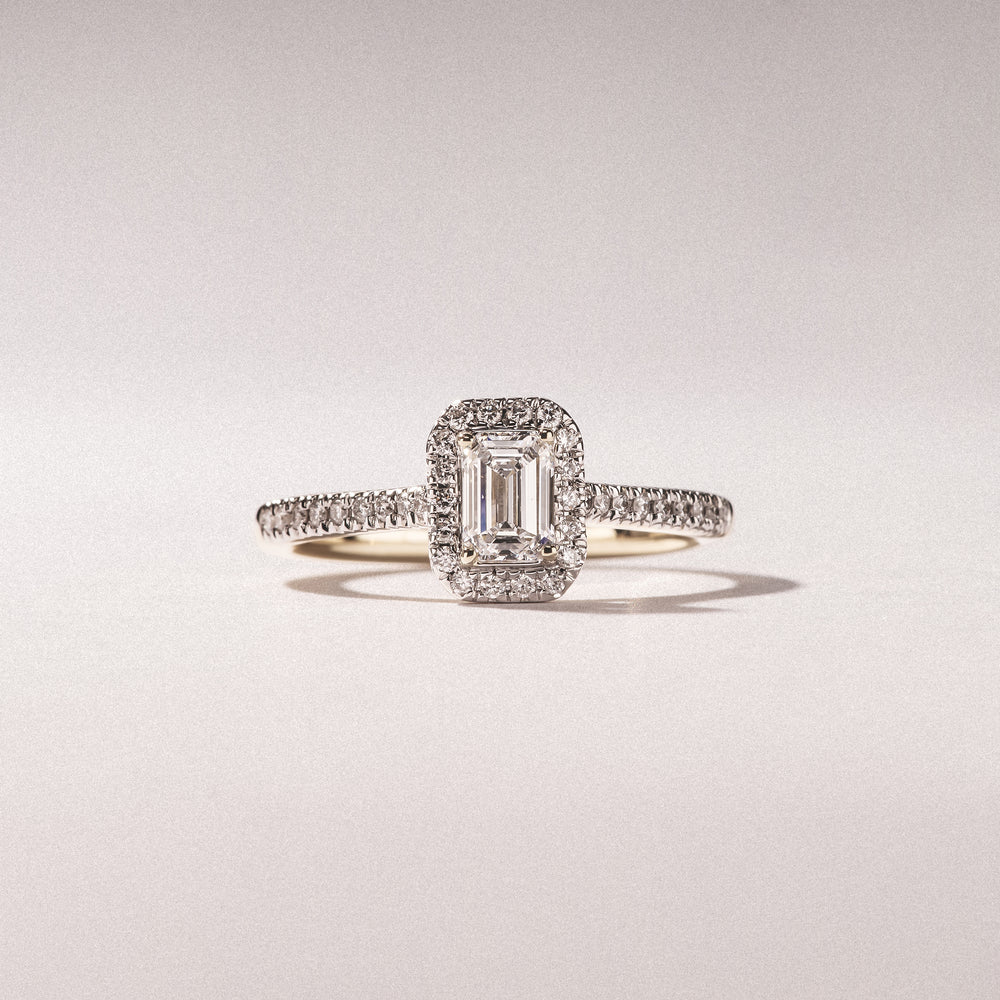 Lumia Emerald Cut Lab Diamond Halo Ring 0.70ct F/VS in 9K Gold