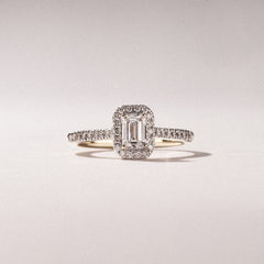 Lumia Emerald Cut Lab Diamond Halo Ring 0.70ct F/VS in 9K Gold