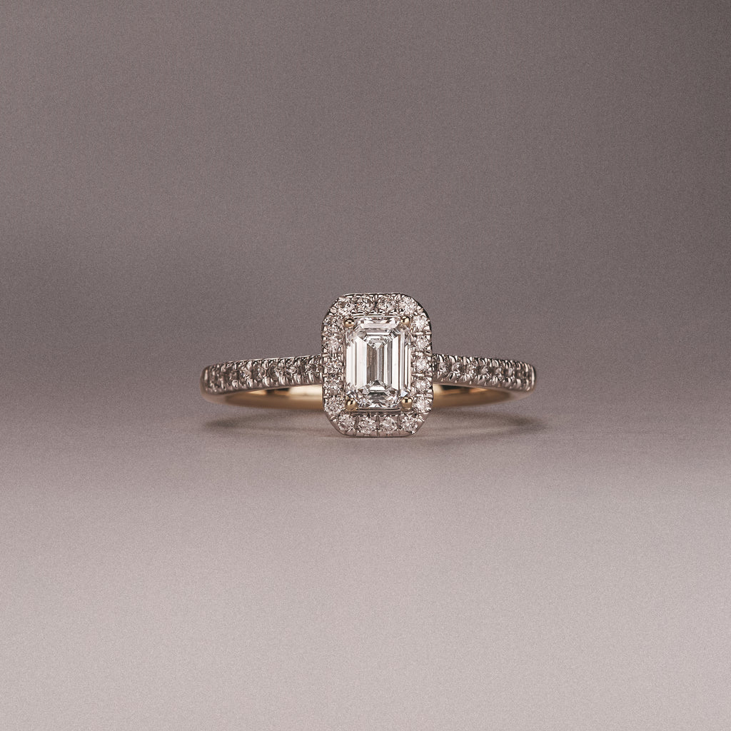 Lumia Emerald Cut Lab Diamond Halo Ring 0.70ct F/VS in 9K Gold