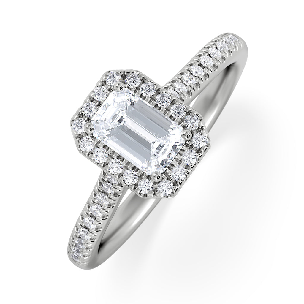 Lumia Emerald Cut Lab Diamond Halo Ring 0.70ct F/VS in 9K White Gold