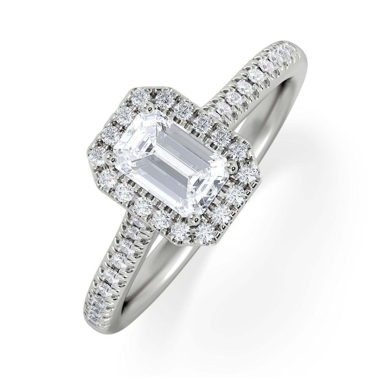 Lumia Emerald Cut Lab Diamond Halo Ring 0.70ct F/VS in 9K White Gold