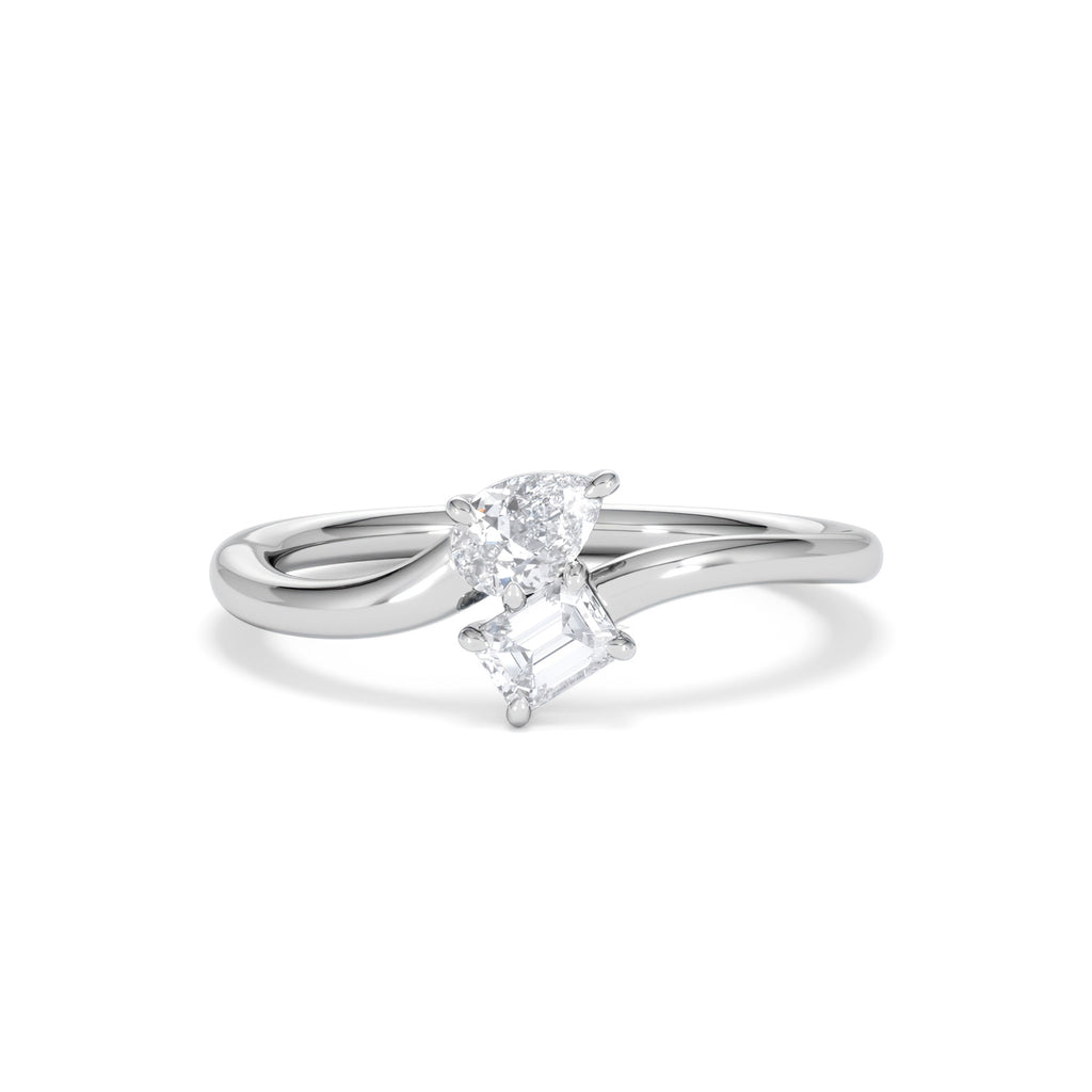Toi et Moi Emerald and Pear Cut Lab Diamond Ring 30ct F/VS in 925 Silver