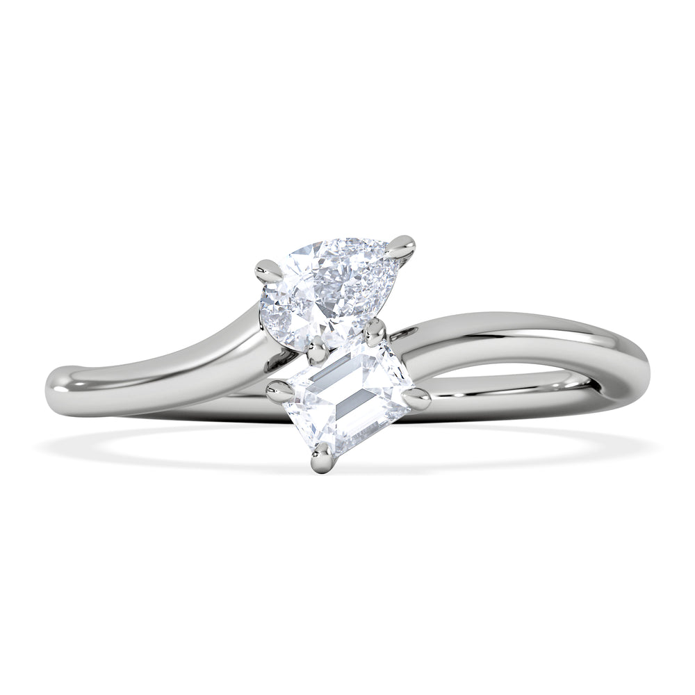 Toi et Moi Emerald and Pear Cut Lab Diamond Ring 30ct G/VS in 925 Silver