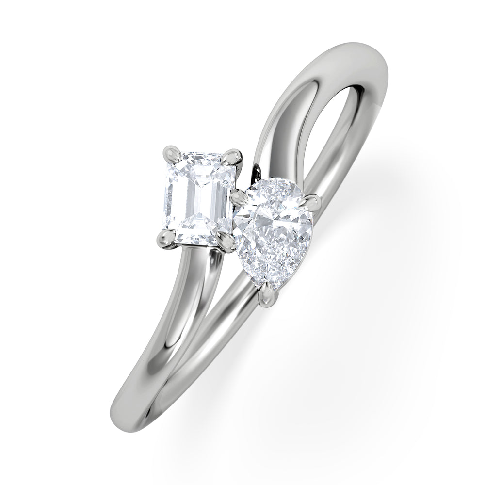 Toi et Moi Emerald and Pear Cut Lab Diamond Ring 30ct G/VS in 925 Silver