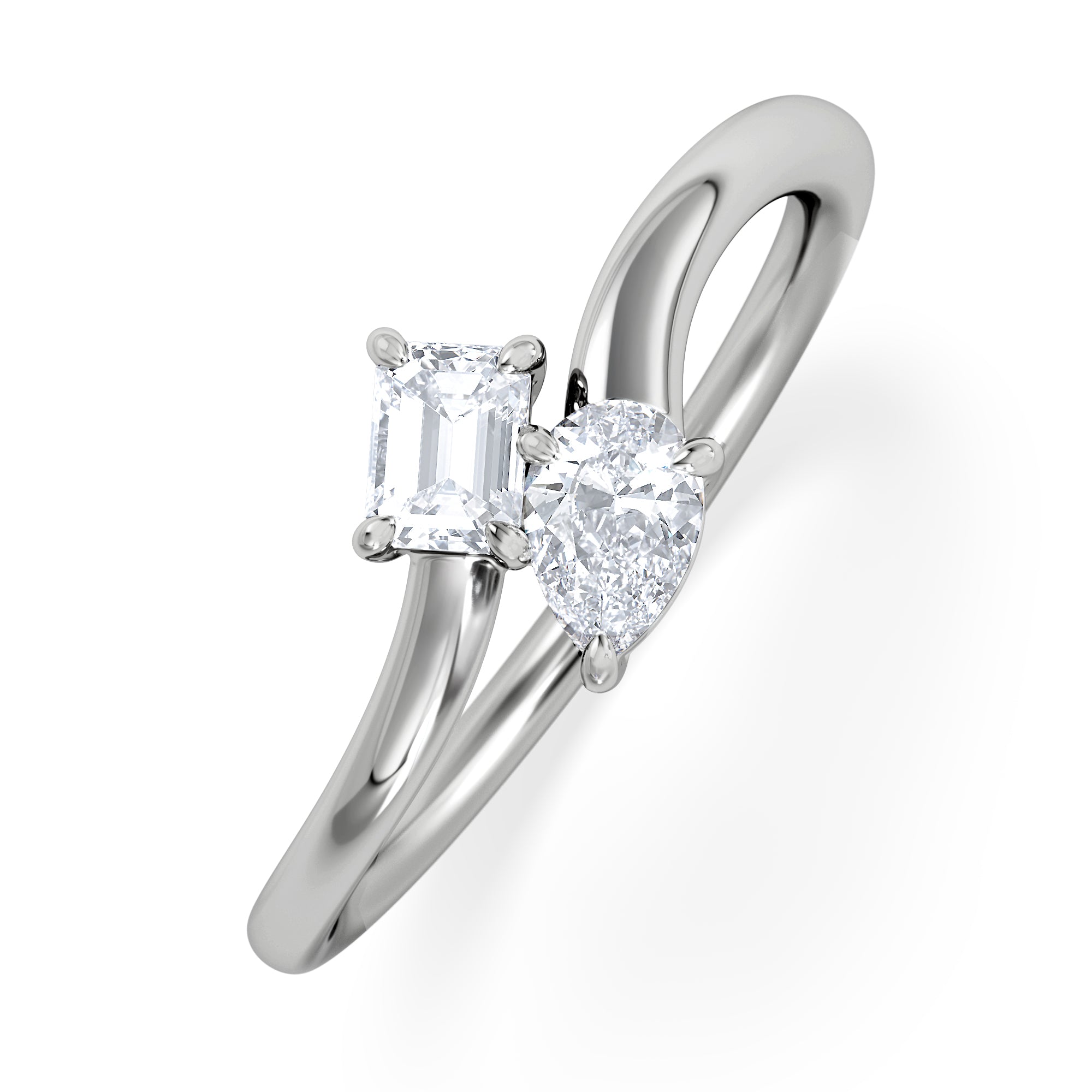 Toi et Moi Emerald and Pear Cut Lab Diamond Ring 30ct G/VS in 925 Silver