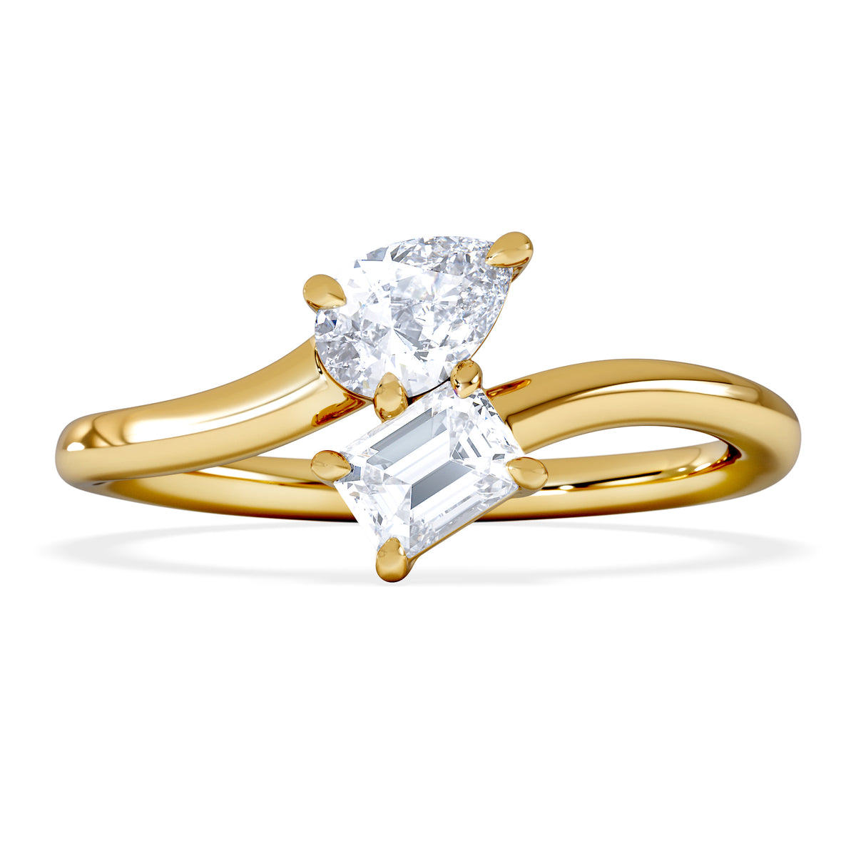 Toi et Moi Emerald and Pear Cut Lab Diamond Ring 0.50ct in G/VS 18K Gold Vermeil