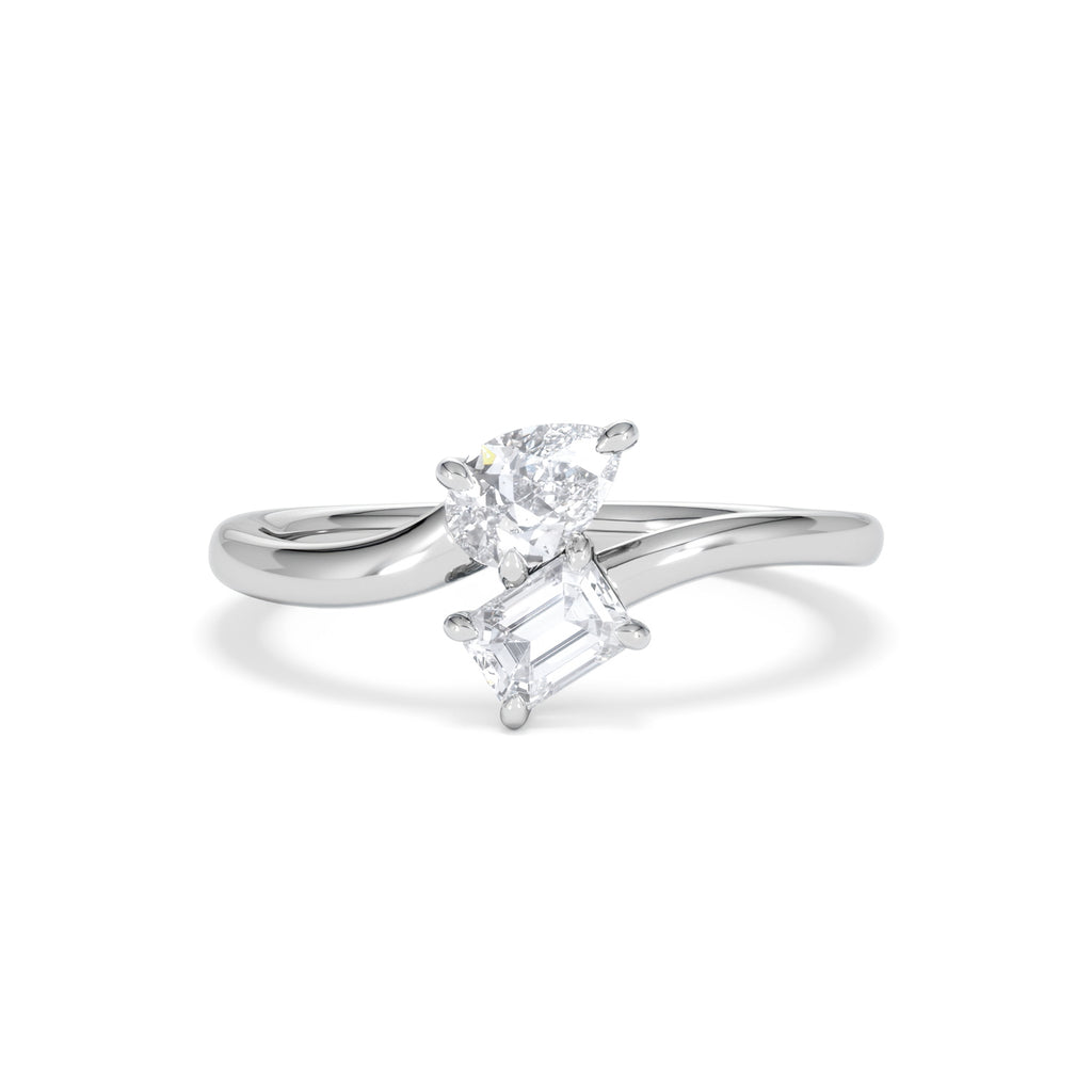 Toi et Moi Emerald and Pear Cut Lab Diamond Ring 0.50ct F/VS in 9K White Gold