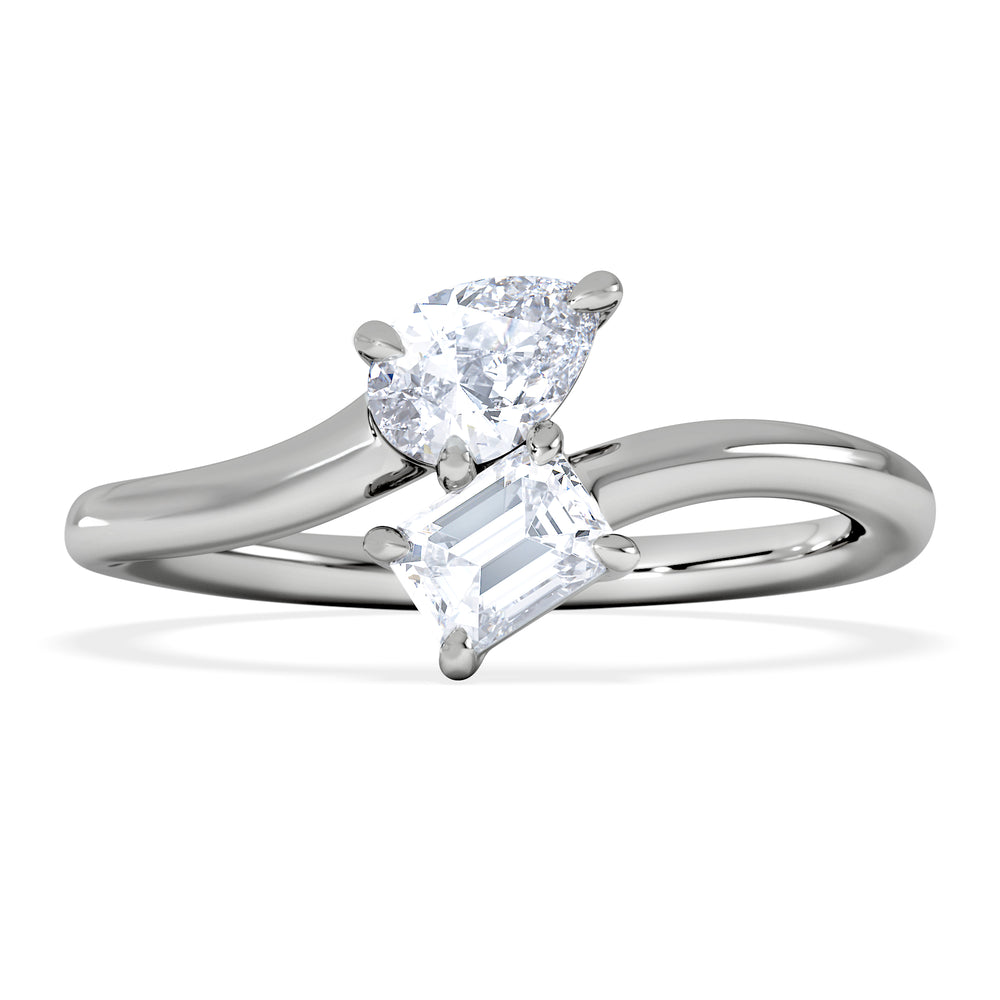 Toi et Moi Emerald and Pear Cut Lab Diamond Ring 0.50ct G/VS in 925 Silver