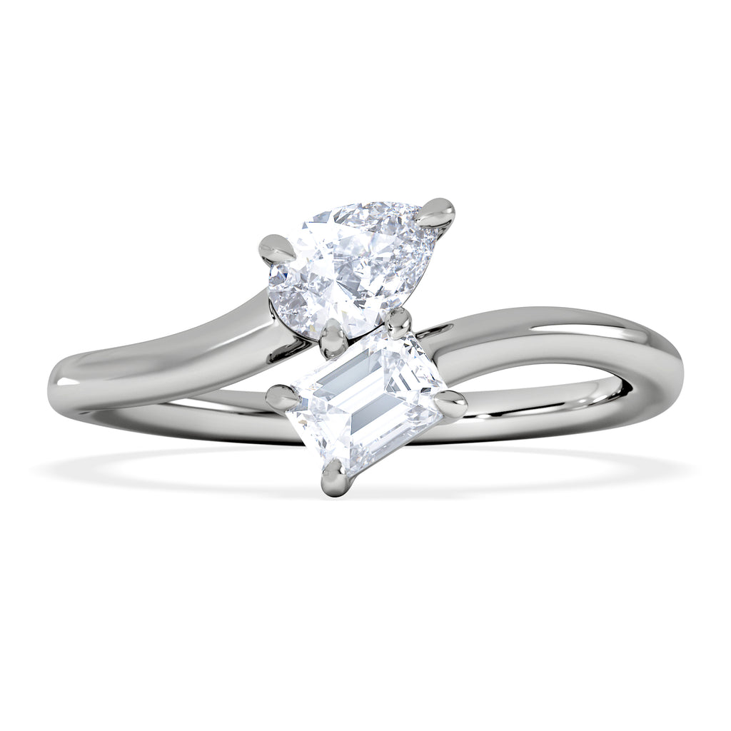 Toi et Moi Emerald and Pear Cut Lab Diamond Ring 0.50ct G/VS in 925 Silver