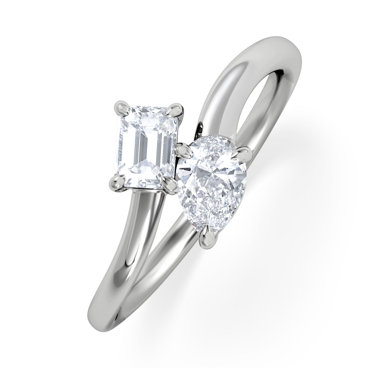 Toi et Moi Emerald and Pear Cut Lab Diamond Ring 0.50ct G/VS in 925 Silver