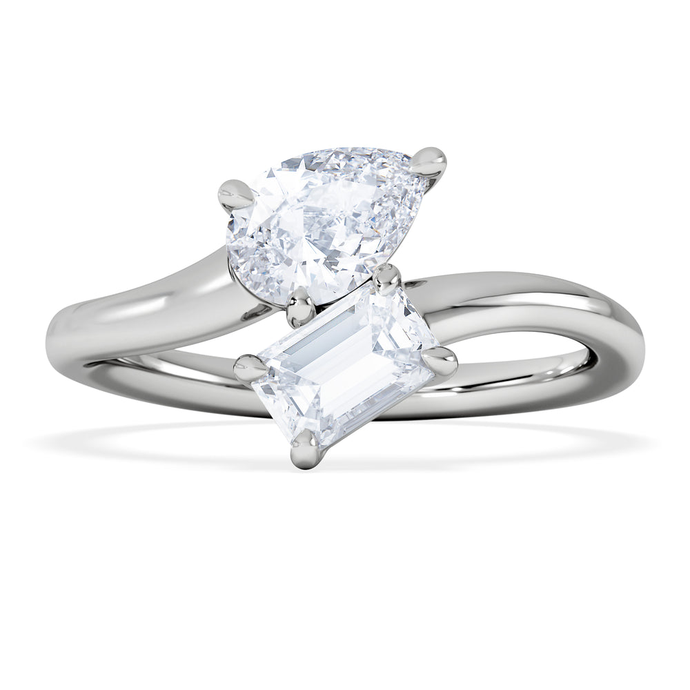 Toi et Moi Emerald and Pear Cut Lab Diamond Ring 1.00ct G/VS in 9K White Gold