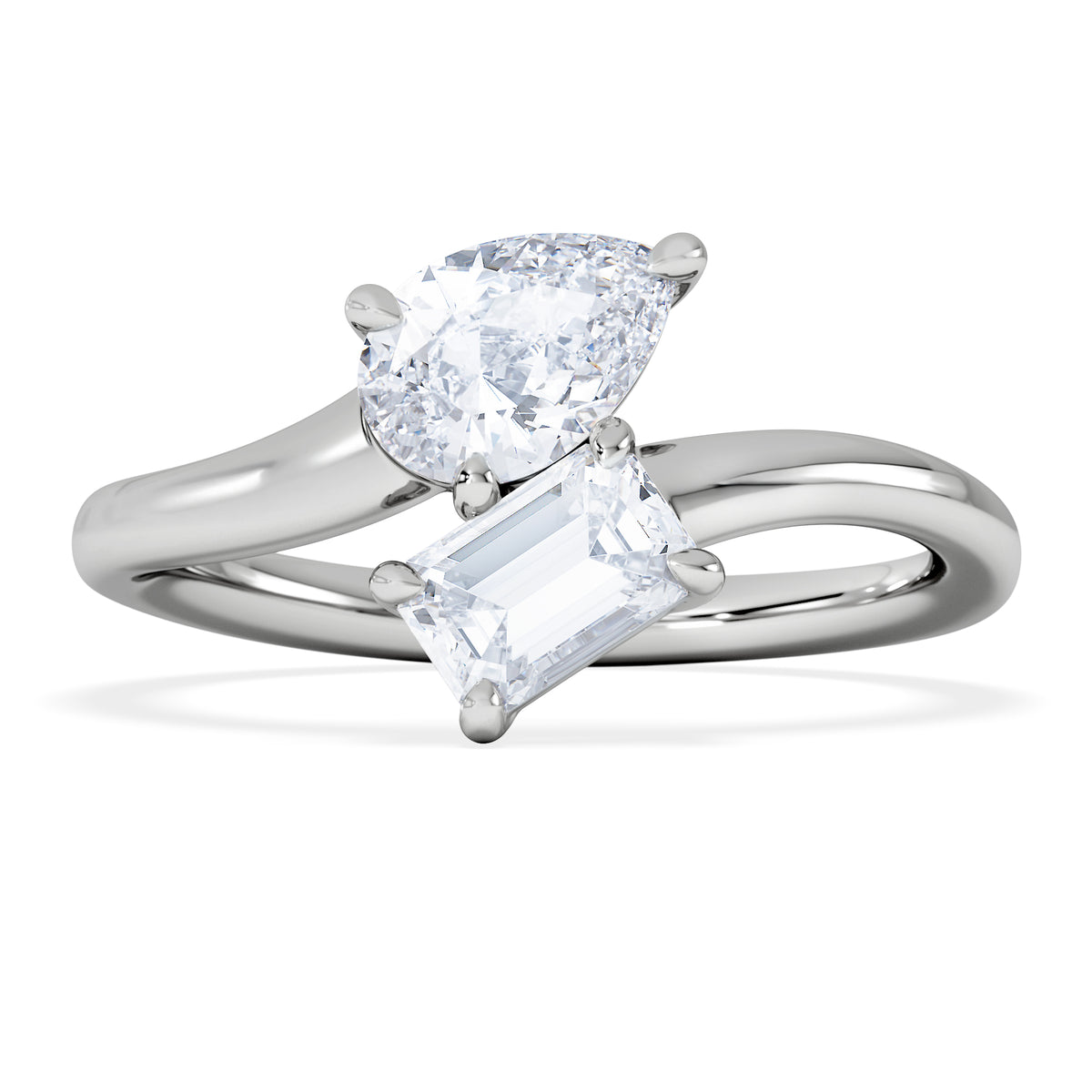 Toi et Moi Emerald and Pear Cut Lab Diamond Ring 1.00ct G/VS in 9K White Gold