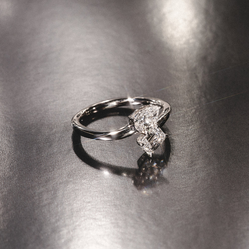 Toi et Moi Emerald and Pear Cut Lab Diamond Ring 0.50ct G/VS in 925 Silver